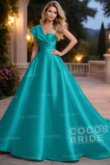 Elegant One-Shoulder Long A-line Satin Formal Dress