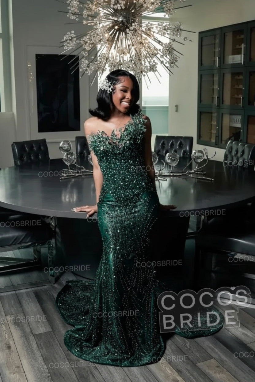 Strapless Sleeveless Mermaid Prom Dress with Beaded