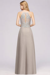 Exquisite Long A-line Lace Sleeveless Side Slit Bridesmaid Dress