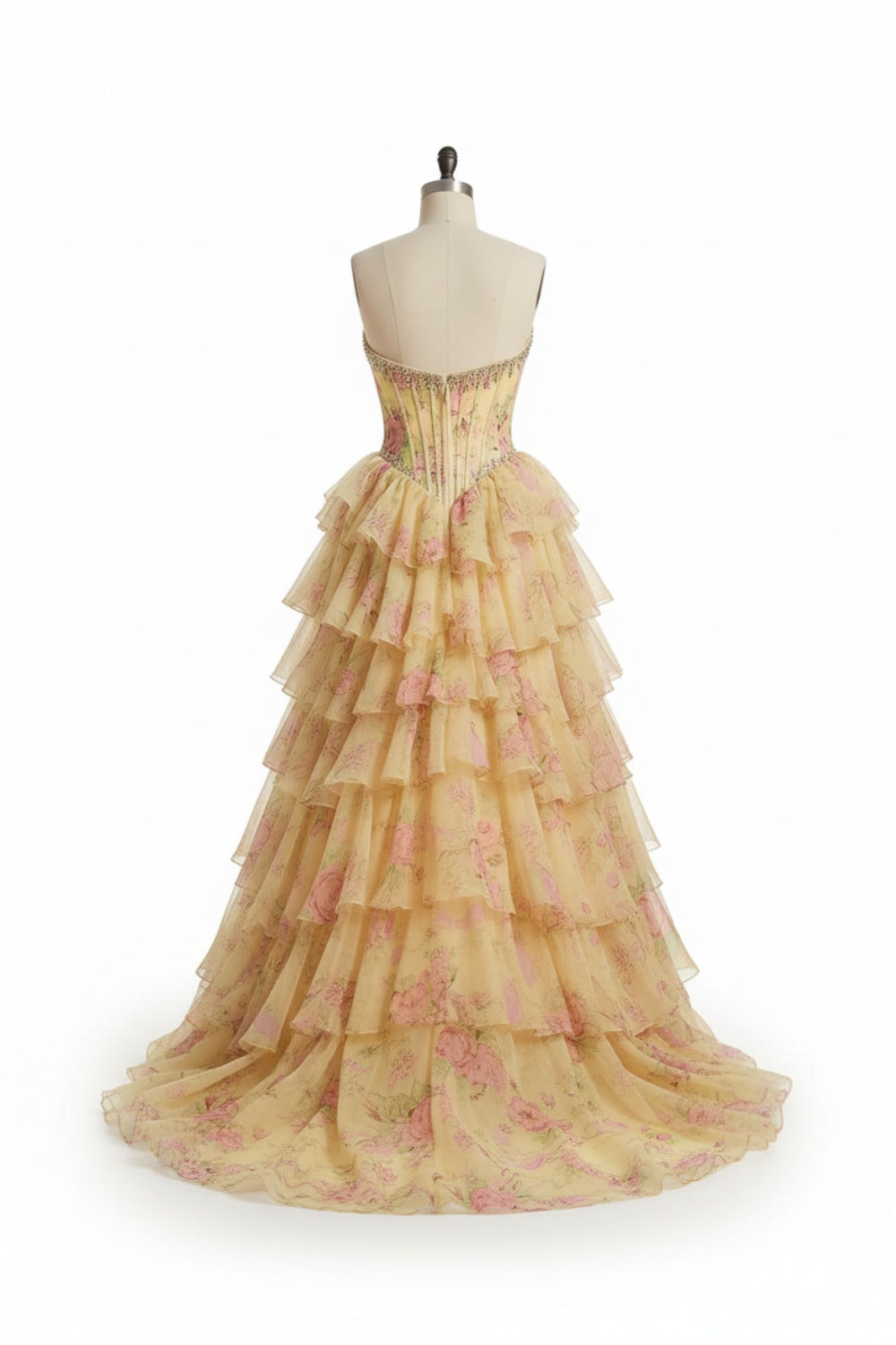 Lively Floral Strapless A-line Long Prom Dress with Split