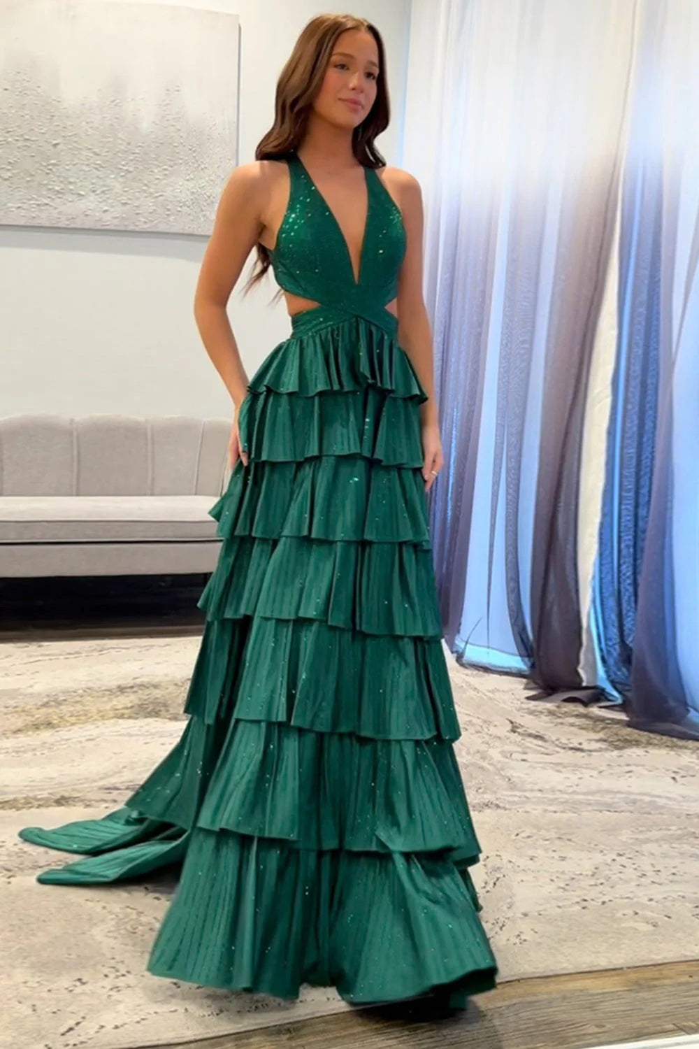Sexy Sleeveless Halter A-line Long Prom Dress with Slit