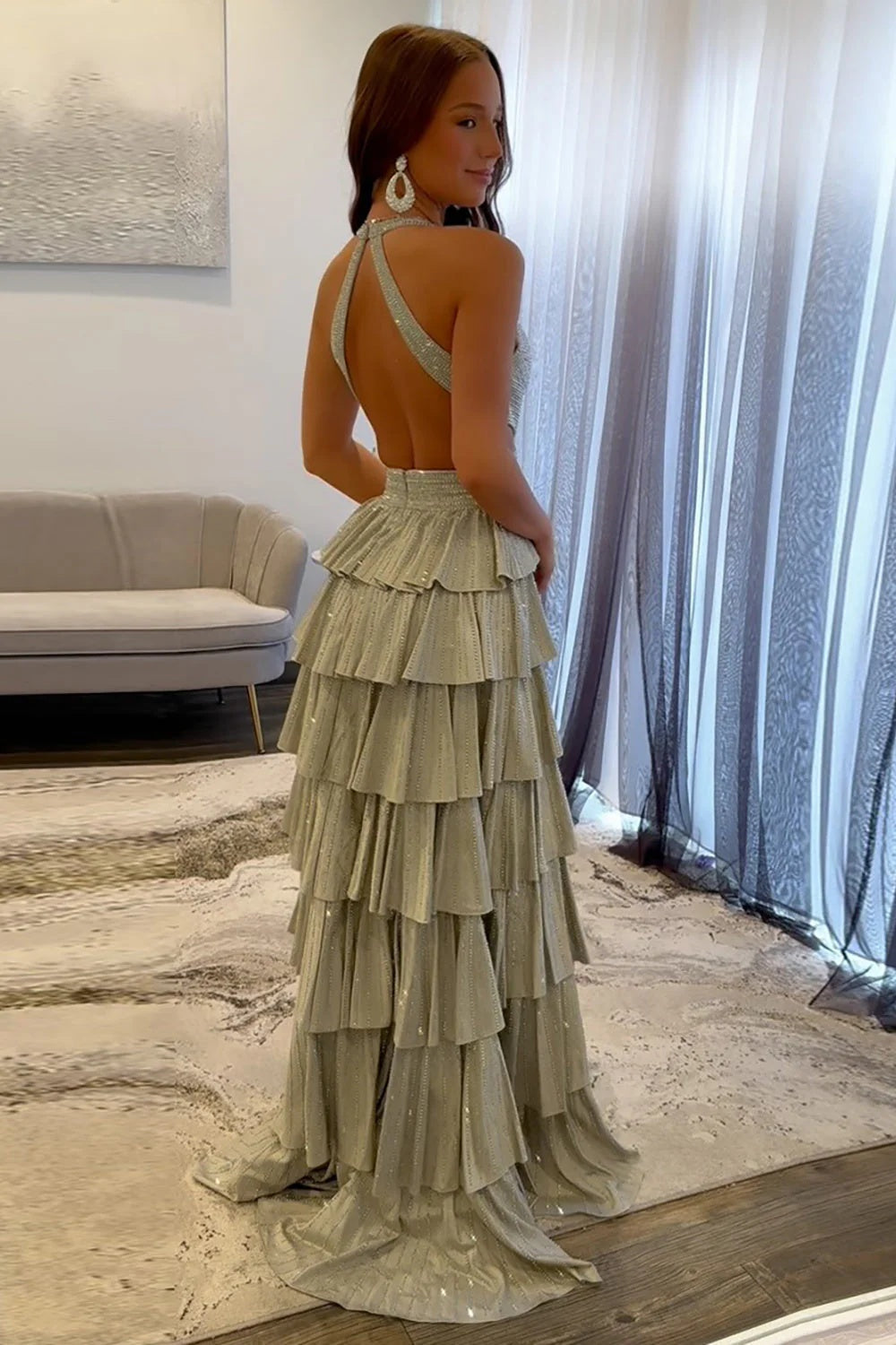Sexy Sleeveless Halter A-line Long Prom Dress with Slit