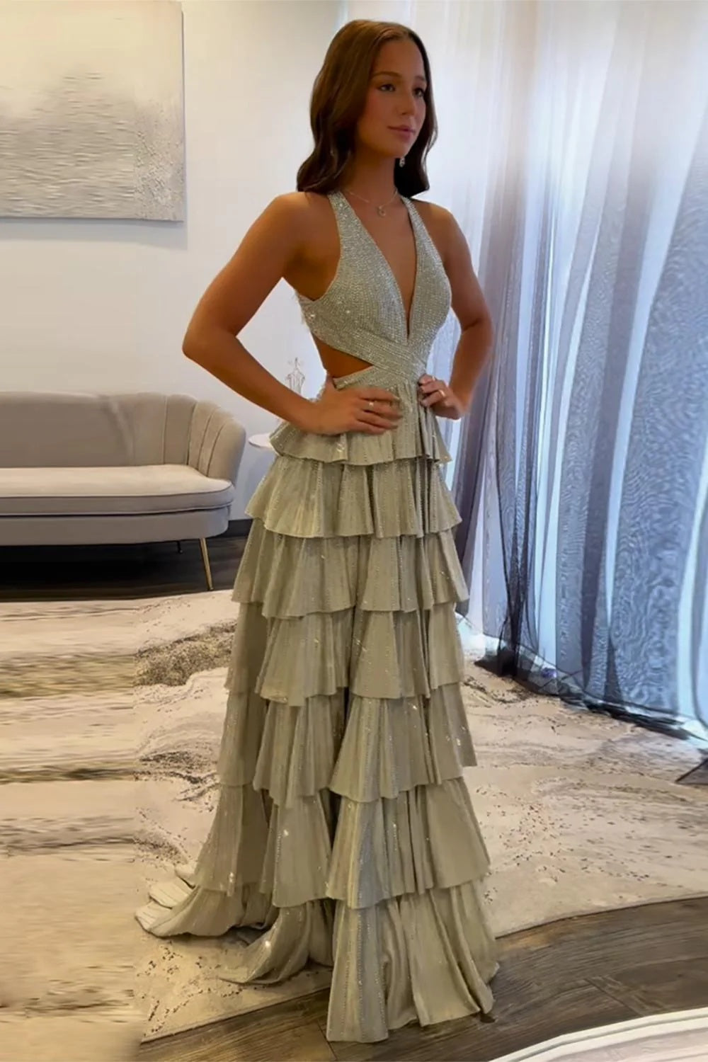 Sexy Sleeveless Halter A-line Long Prom Dress with Slit