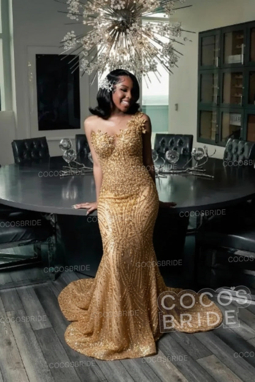 Strapless Sleeveless Mermaid Prom Dress with Beaded