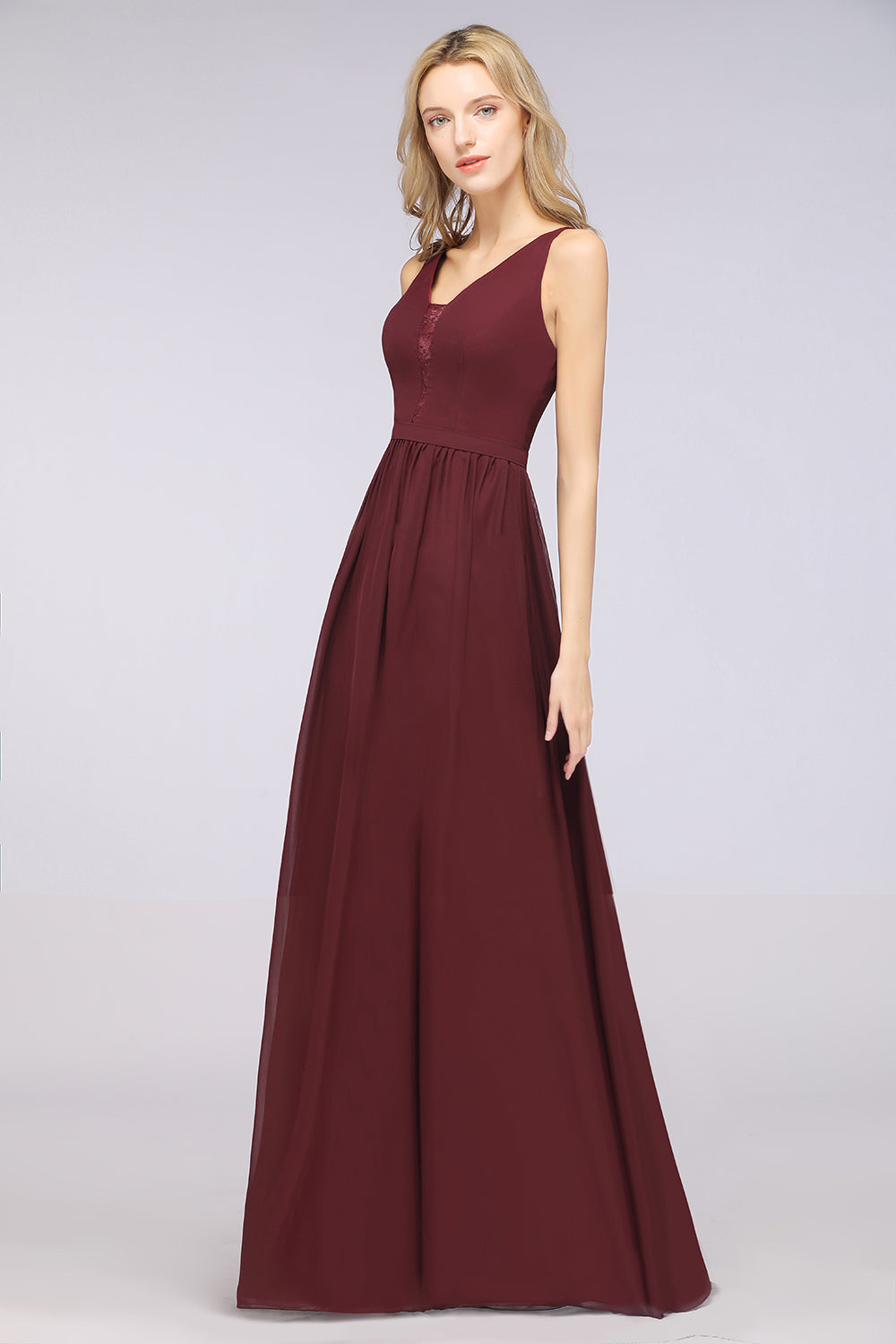 Gorgeous A-line V-neck Ruffles Straps Long Bridsmaid Dress