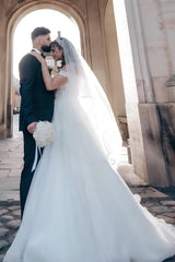 Gorgeous Long A-line Off the Shoulder Tulle Lace Wedding Dresses