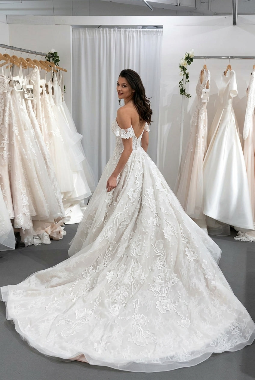 Gorgeous Long A-line Spaghetti Straps Tulle Lace Backless Wedding Dress