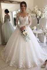 Gorgeous Long A-line Sweetheart Tulle Wedding Dresses with Sleeves