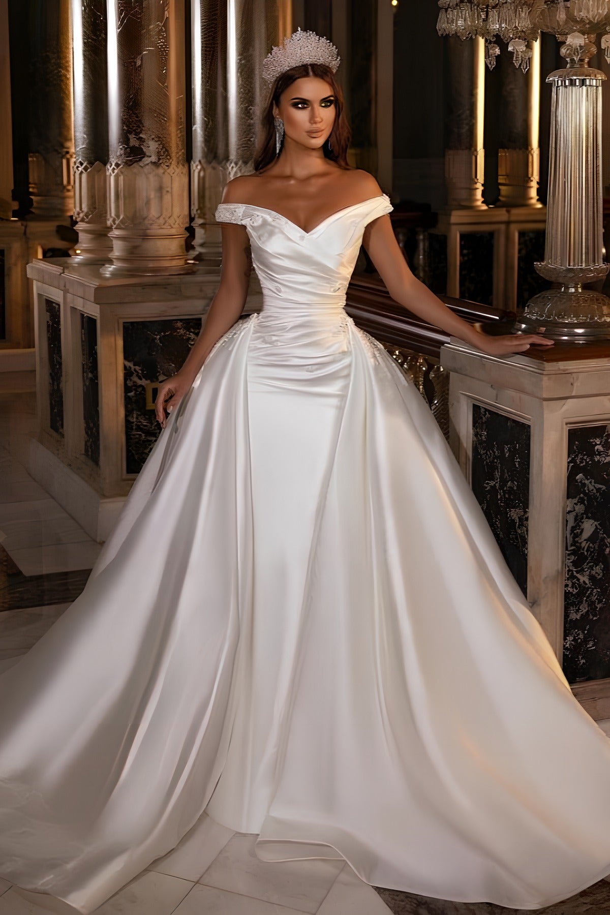 Gorgeous Long Mermaid Off the Shoulder Satin Wedding Dress