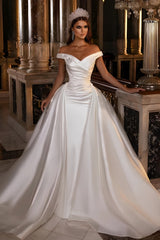 Gorgeous Long Mermaid Off the Shoulder Satin Wedding Dress
