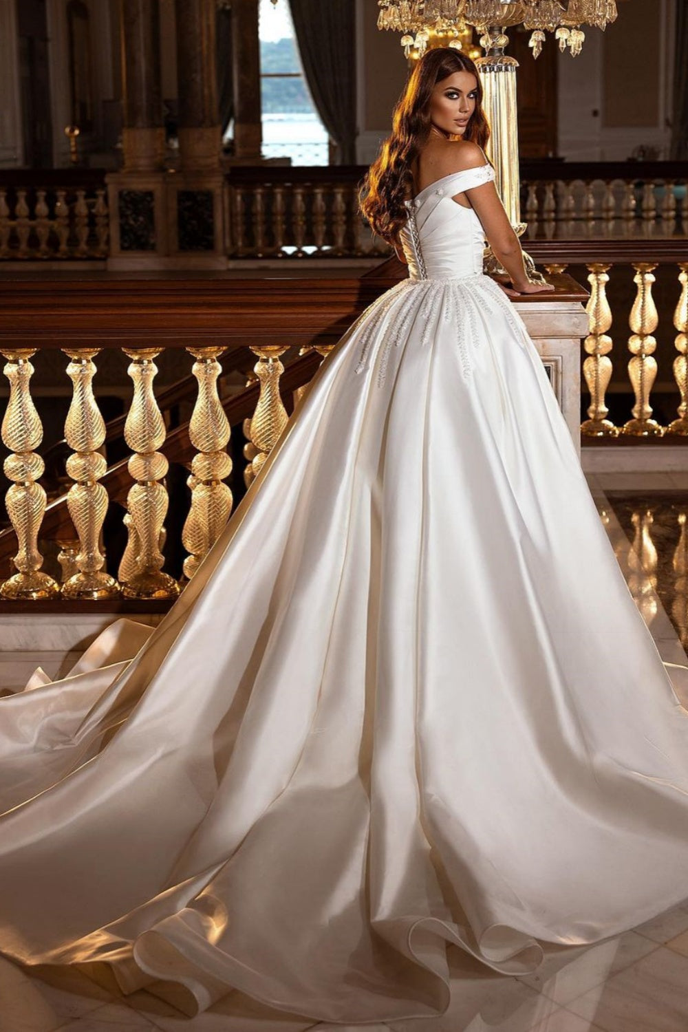Gorgeous Long Mermaid Off the Shoulder Satin Wedding Dress