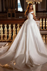 Gorgeous Long Mermaid Off the Shoulder Satin Wedding Dress