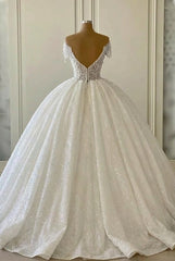 Gorgeous Long Off the Shoulder Strapless Ball Gown Wedding Dress with Ruffles