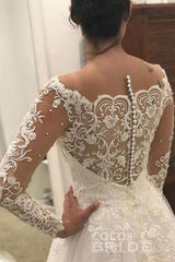 Gorgeous Long Sleeves A-line Tulle Beads Wedding Dress