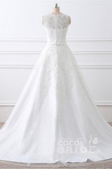 Gorgeous Long White Mermaid Tulle Lace Wedding Dresses With Detachable Skirts