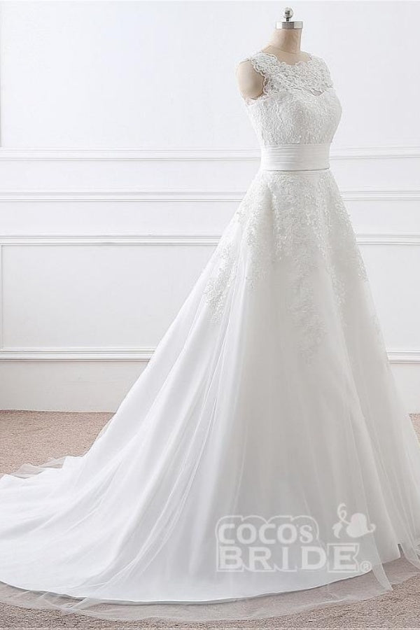 Gorgeous Long White Mermaid Tulle Lace Wedding Dresses With Detachable Skirts