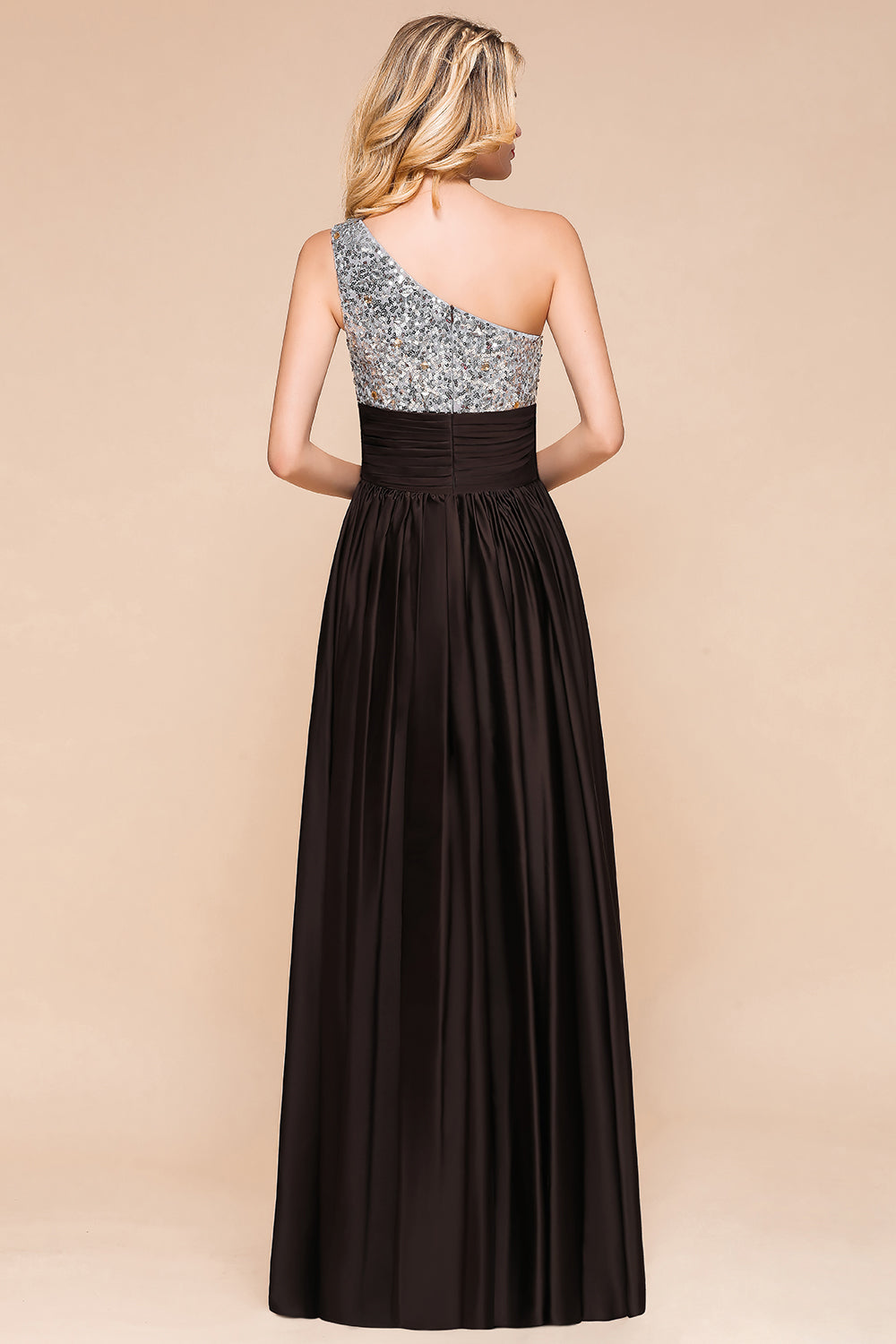 Gorgeous One Shoulder A-line Ruched Chiffon Bridesmaid Dress With Sequins
