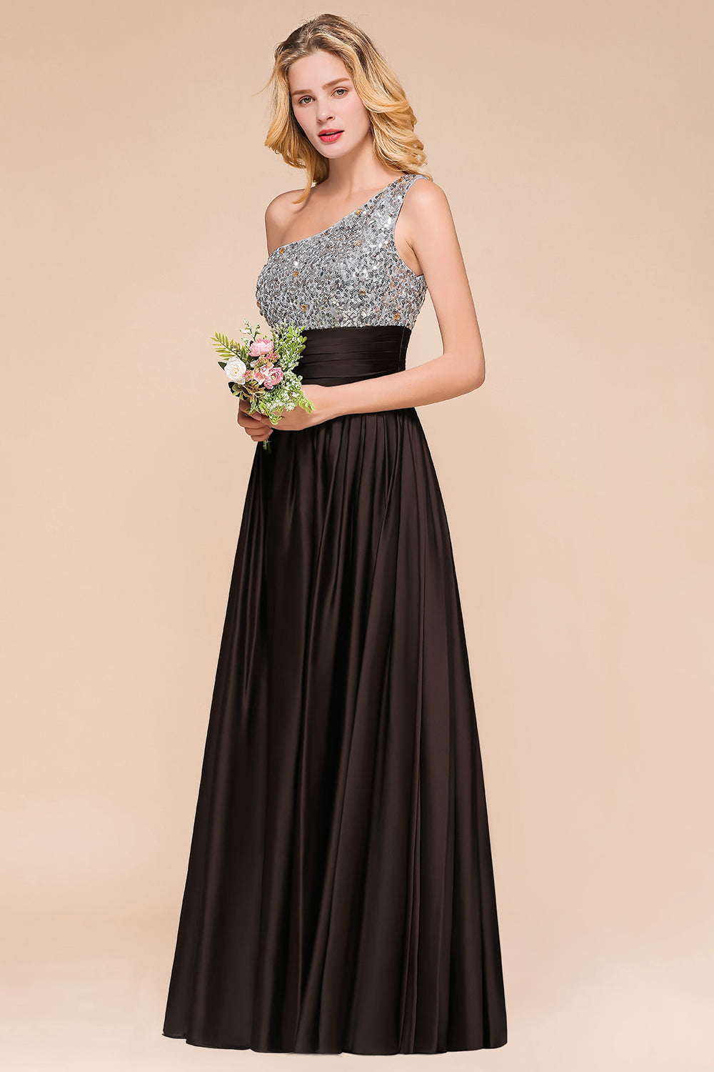 Gorgeous Long One Shoulder A-line Chiffon Evening Dress With Sequins