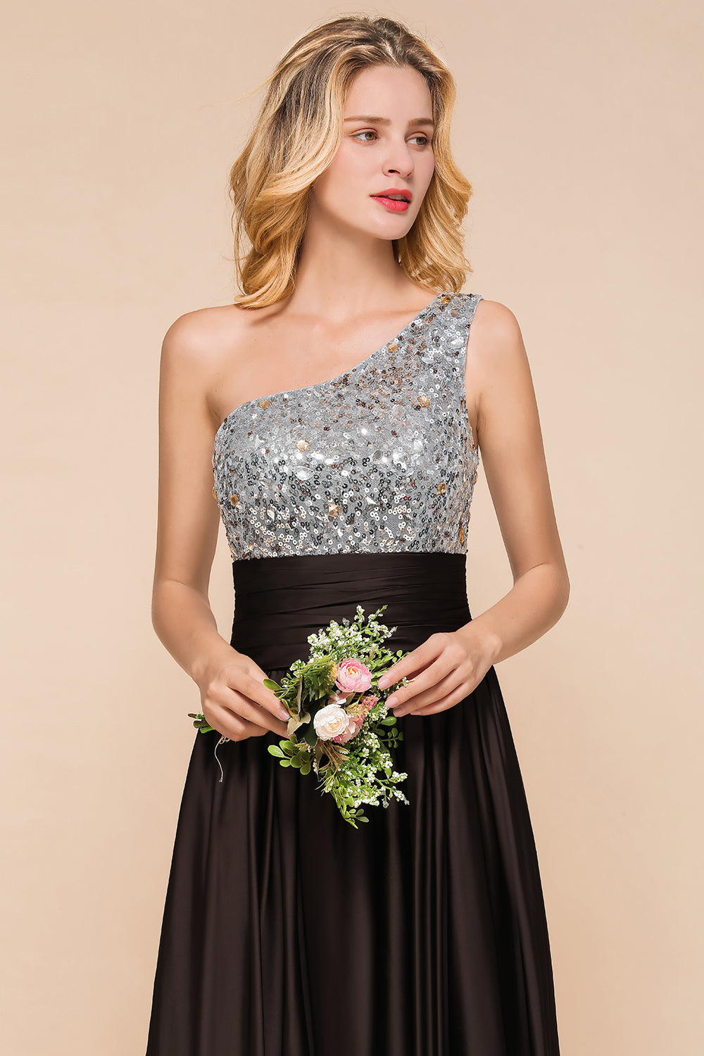 Gorgeous Long One Shoulder A-line Chiffon Evening Dress With Sequins