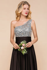 Gorgeous Long One Shoulder A-line Chiffon Evening Dress With Sequins