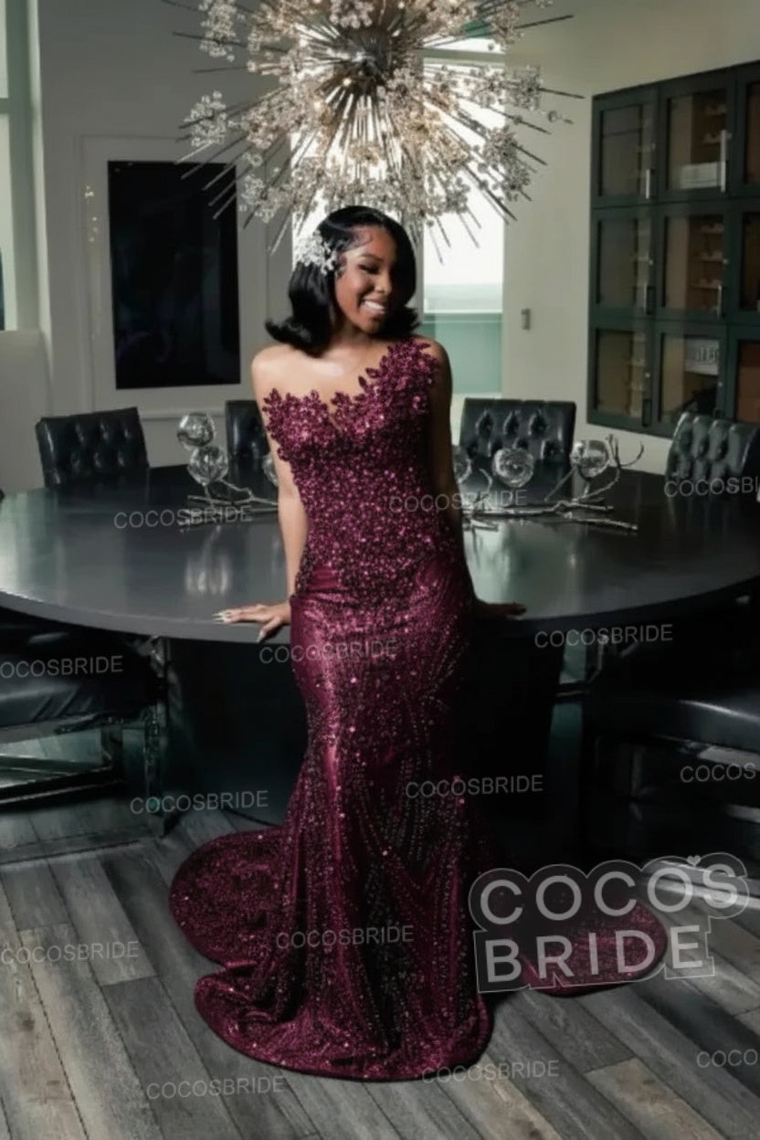 Strapless Sleeveless Mermaid Prom Dress with Beaded
