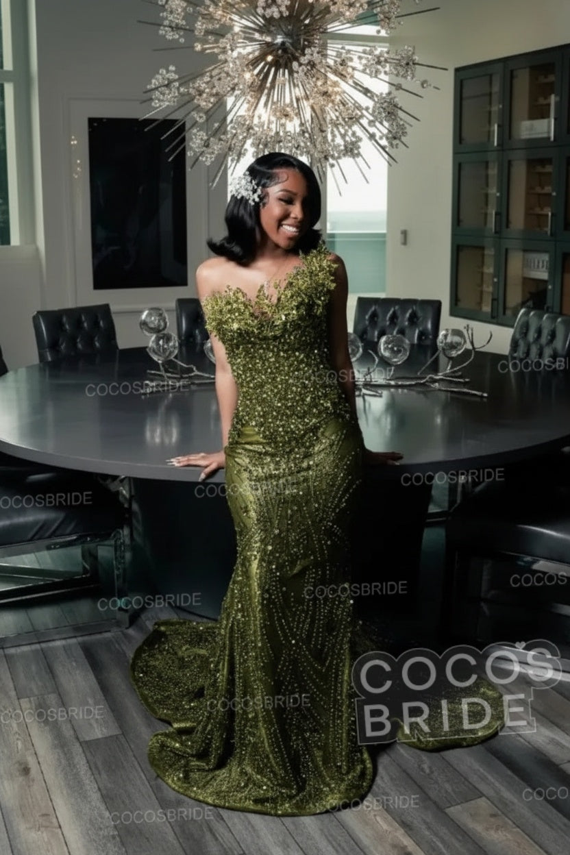 Strapless Sleeveless Mermaid Prom Dress with Beaded