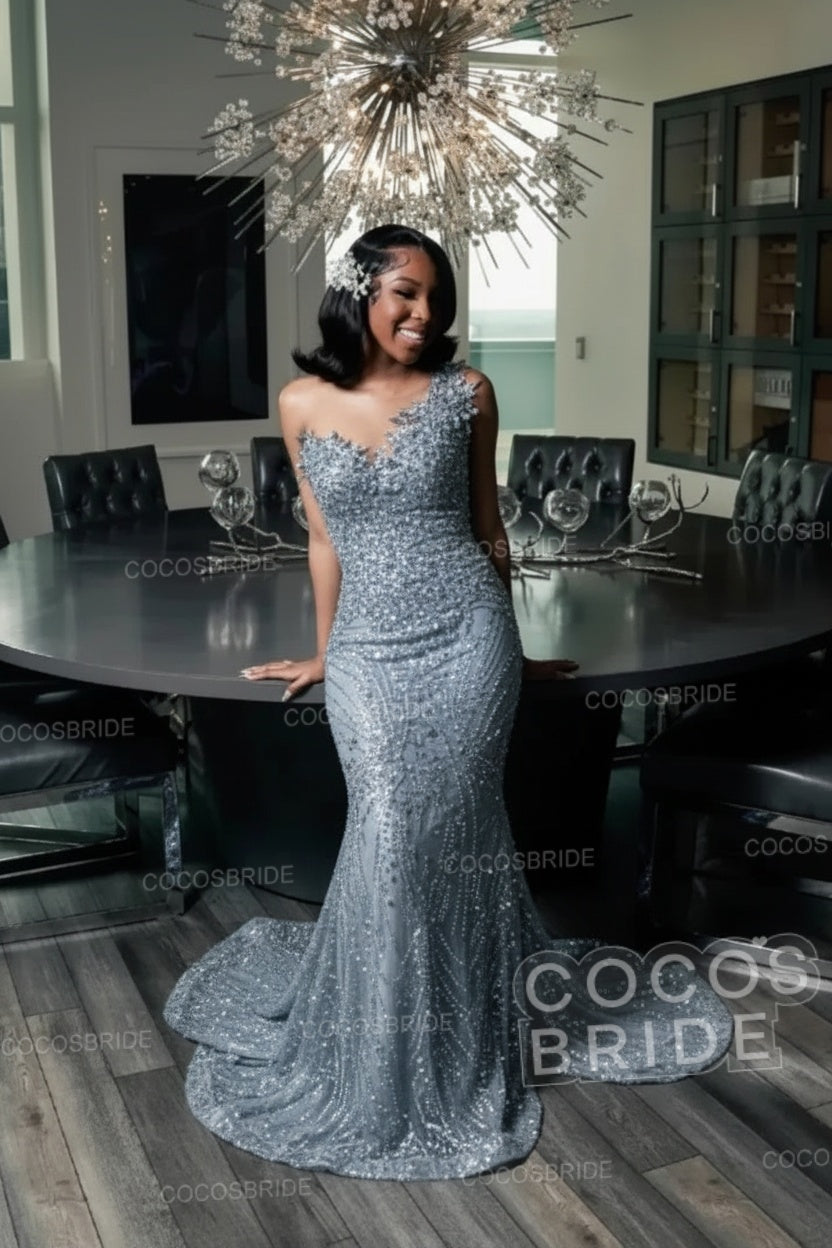 Strapless Sleeveless Mermaid Prom Dress with Beaded