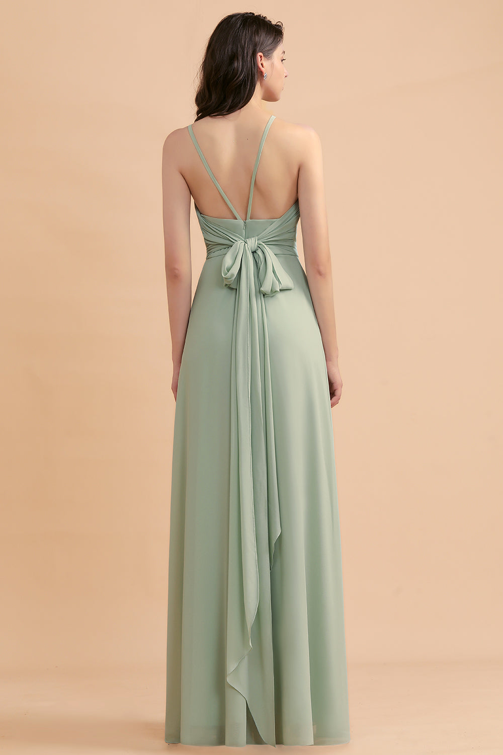 Long Halter A-Line Backless Wedding Guest Dress With Side Slit