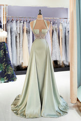 Halter Long Mermaid Prom Dress with Appliques Lace