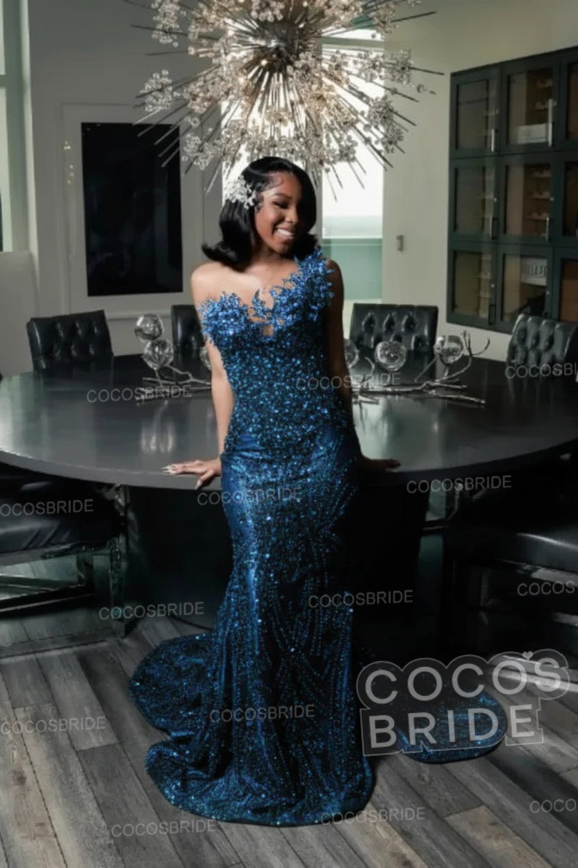 Strapless Sleeveless Mermaid Prom Dress with Beaded
