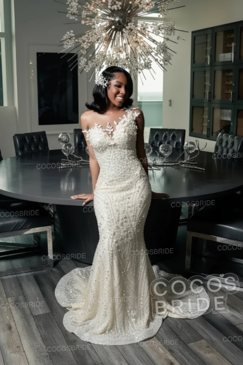 Strapless Sleeveless Mermaid Prom Dress with Beaded