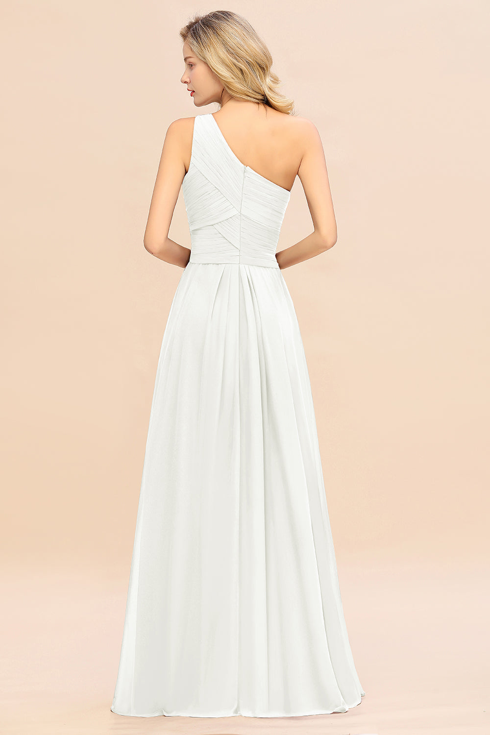 Elegant A-line Chiffon Ruffles One Shoulder Long Bridesmaid Dress