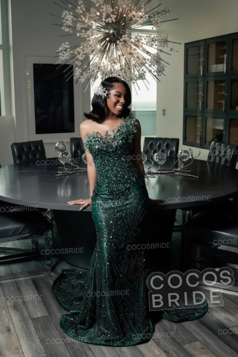 Strapless Sleeveless Mermaid Prom Dress with Beaded
