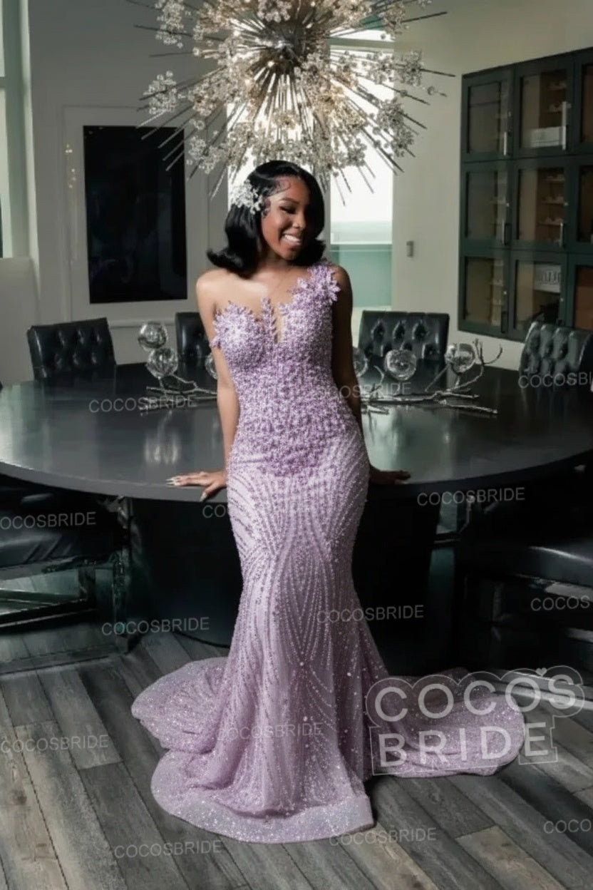 Strapless Sleeveless Mermaid Prom Dress with Beaded
