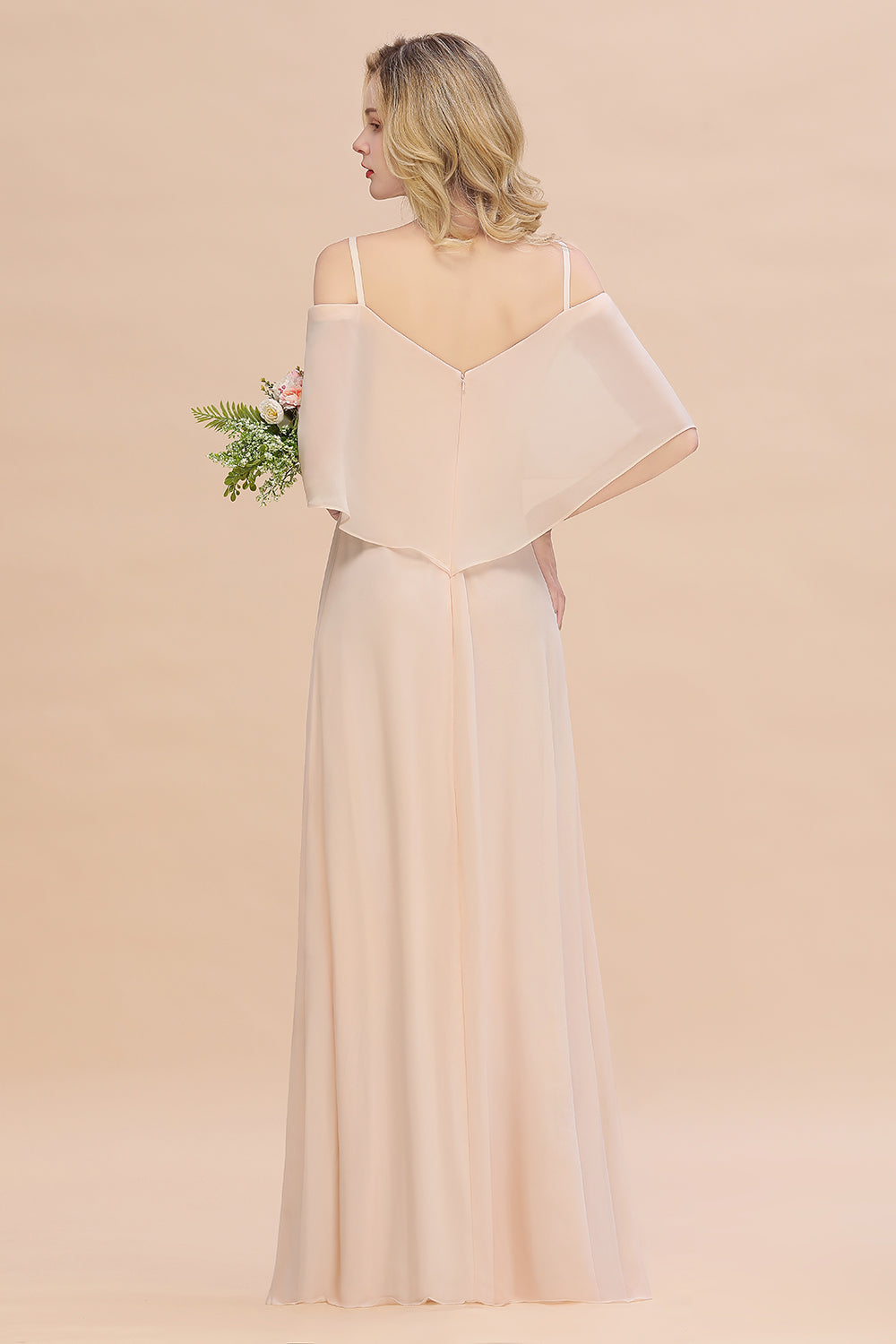 Long A-line Off the Shoulder Chiffon Spaghetti Straps Side Split Bridesmaid Dress