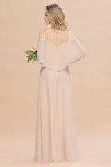 Long A-line Off the Shoulder Chiffon Spaghetti Straps Side Split Bridesmaid Dress