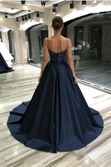 Long Spaghetti Straps Sweetheart Satin Prom Dress