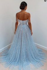 Long A-line Sparkly Sleeveless Sequined Formal Prom Dress