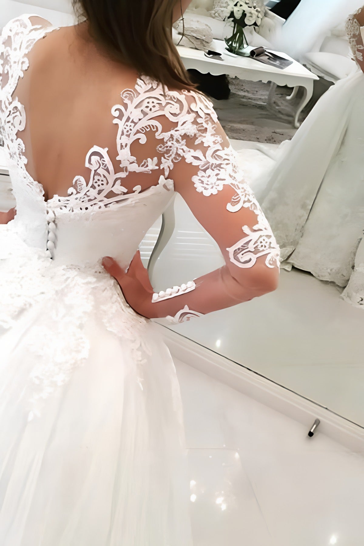 Long Mermaid Sweetheart Brush Train Lace Tulle Lace Wedding Dresses with Sleeves