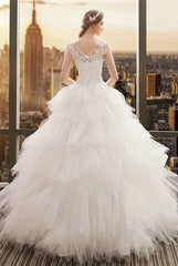 Long A-line Tulle Appliques Lace Up Wedding Dress