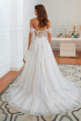 Long A-line Tulle Lace Off the Shoulder Wedding Dress