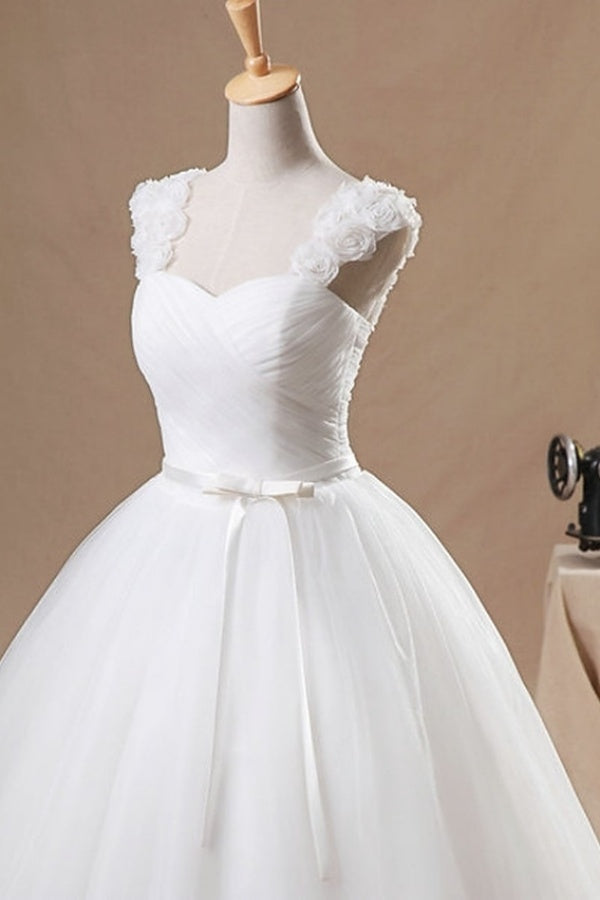 Long Ball Gown Jewel Neck Floor Length Chiffon Tulle Sleeveless Wedding Dresses