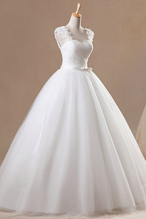 Long Ball Gown Jewel Neck Floor Length Chiffon Tulle Sleeveless Wedding Dresses