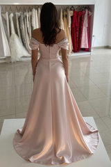 Long Mermaid Off the Shoulder Satin Formal Evening Dresses with Slit