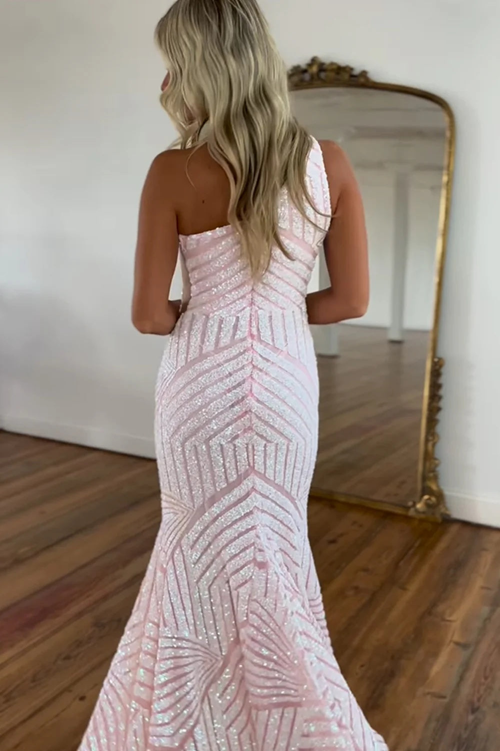 Long One Shoulder Sequin Mermaid Prom Dress