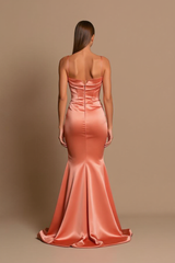 Long Mermaid Spaghetti Straps Satin Formal Prom Dresses