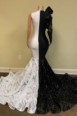 Long Mermaid V-neck One Shoulder Prom Dress with Sleeves
