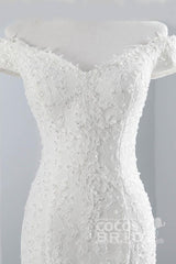 Long Off the Shoulder Beading Appliques Lace-up Mermaid Wedding Dresses