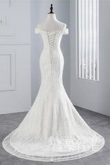 Long Off the Shoulder Beading Appliques Lace-up Mermaid Wedding Dresses