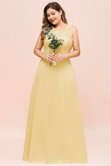 Long Plus Size Chiffon Jewel Daffodil Bridesmaid Dress with Lace
